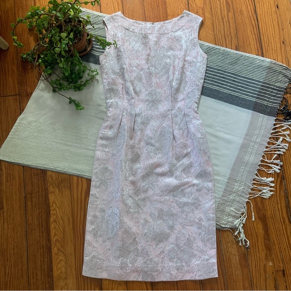 Vintage 1950s-1960s Metallic Floral Sleeveless Cocktail Dress - Picture 2 of 12